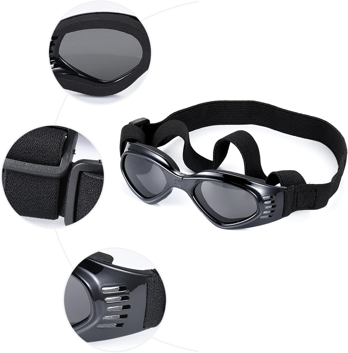 3 Pack Pet Small Dog Cat round Sunglasses, Dog Goggles for UV Stop Waterproof Windproof Anti-Fog Eye Protection, and Fashion Costume Pet Gold Chain Collar