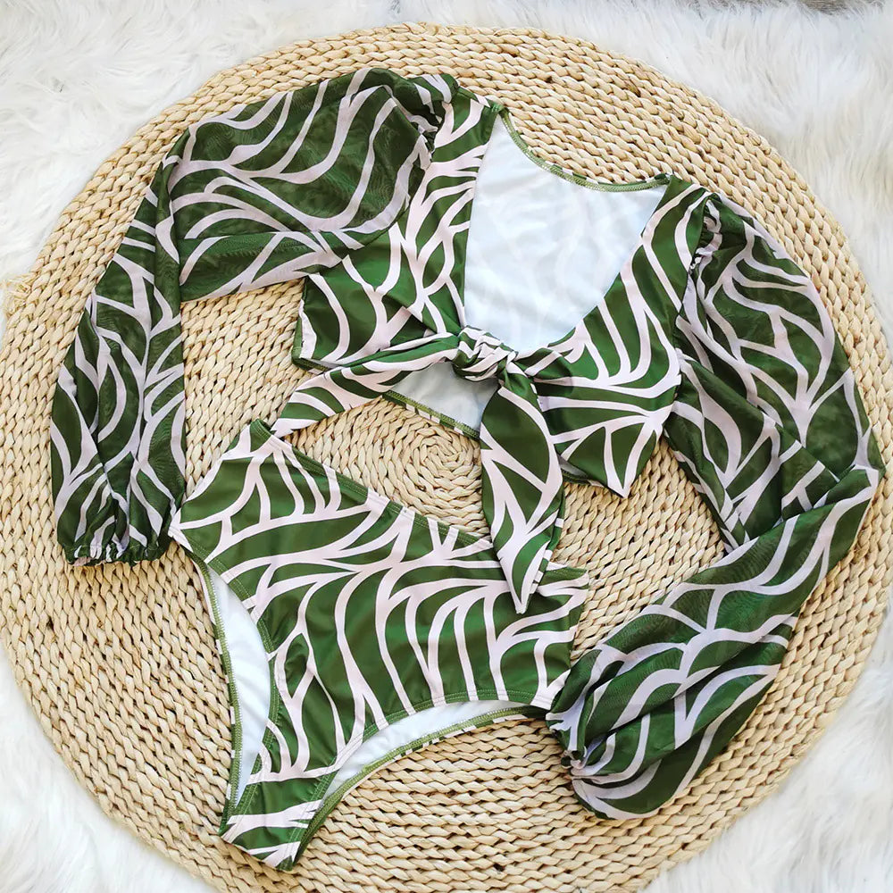 2024 Women's High-Waist Printed Bikini with Sleeves
