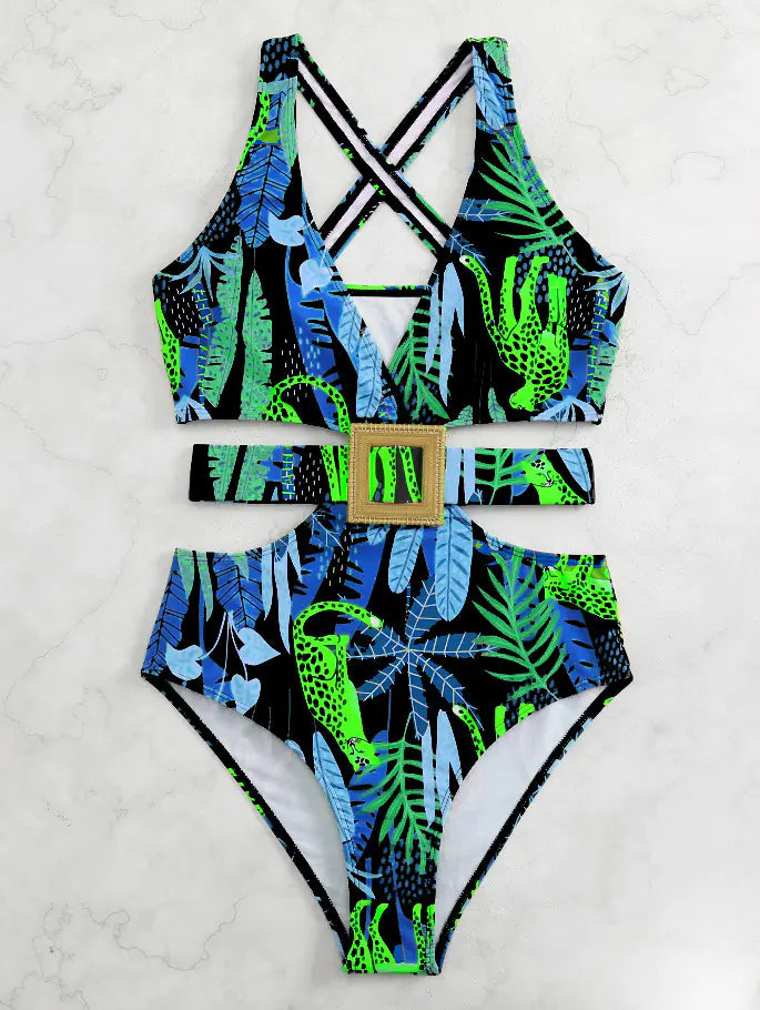 2024 Women's High-Waisted Printed Swimsuit One-Piece