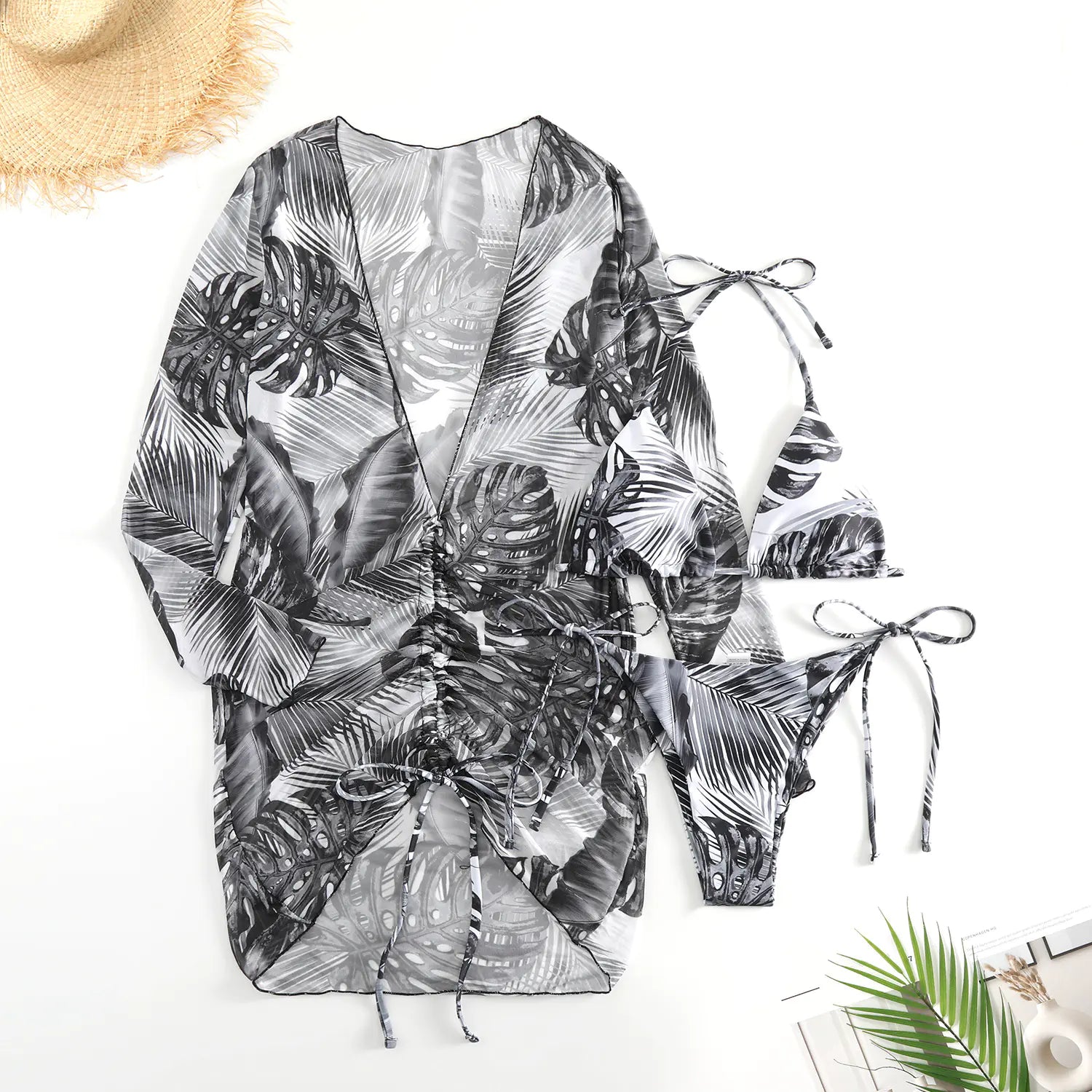 2022 Floral Print Mesh Bikini Swimwear Set (3 Pieces)