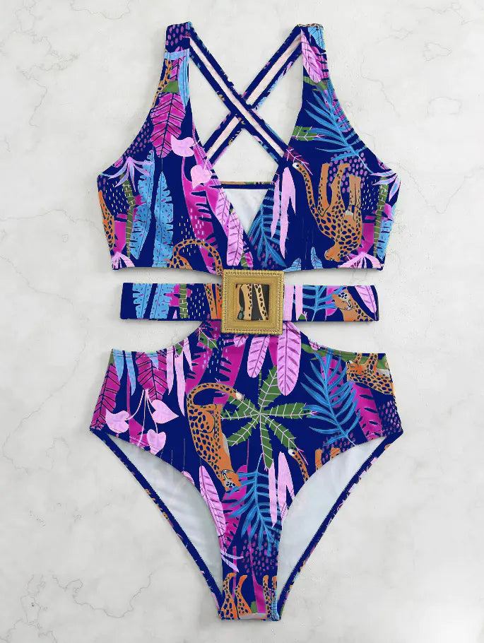2024 Women's High-Waisted Printed Swimsuit One-Piece