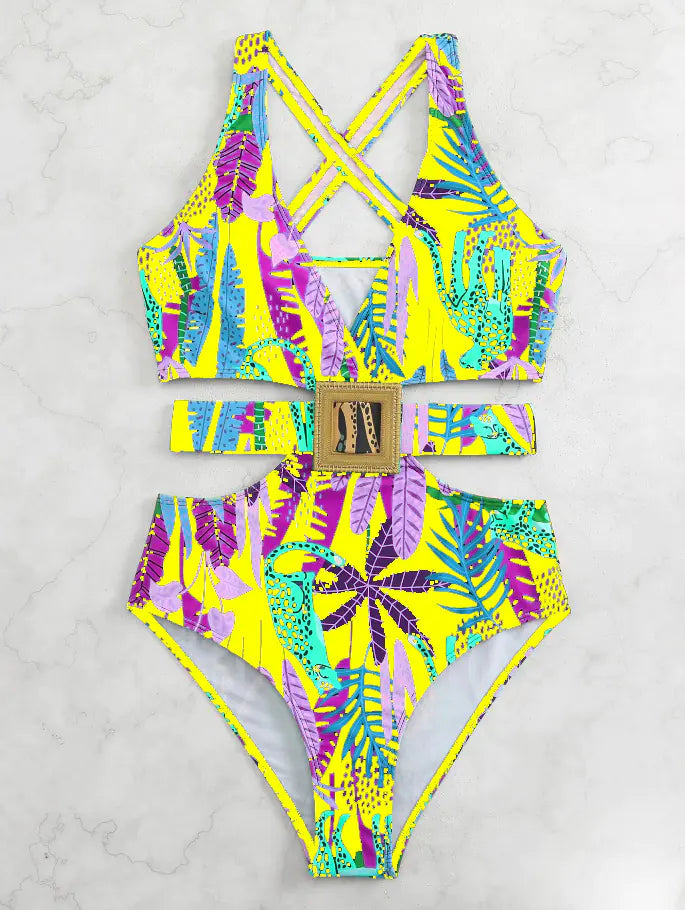 2024 Women's High-Waisted Printed Swimsuit One-Piece