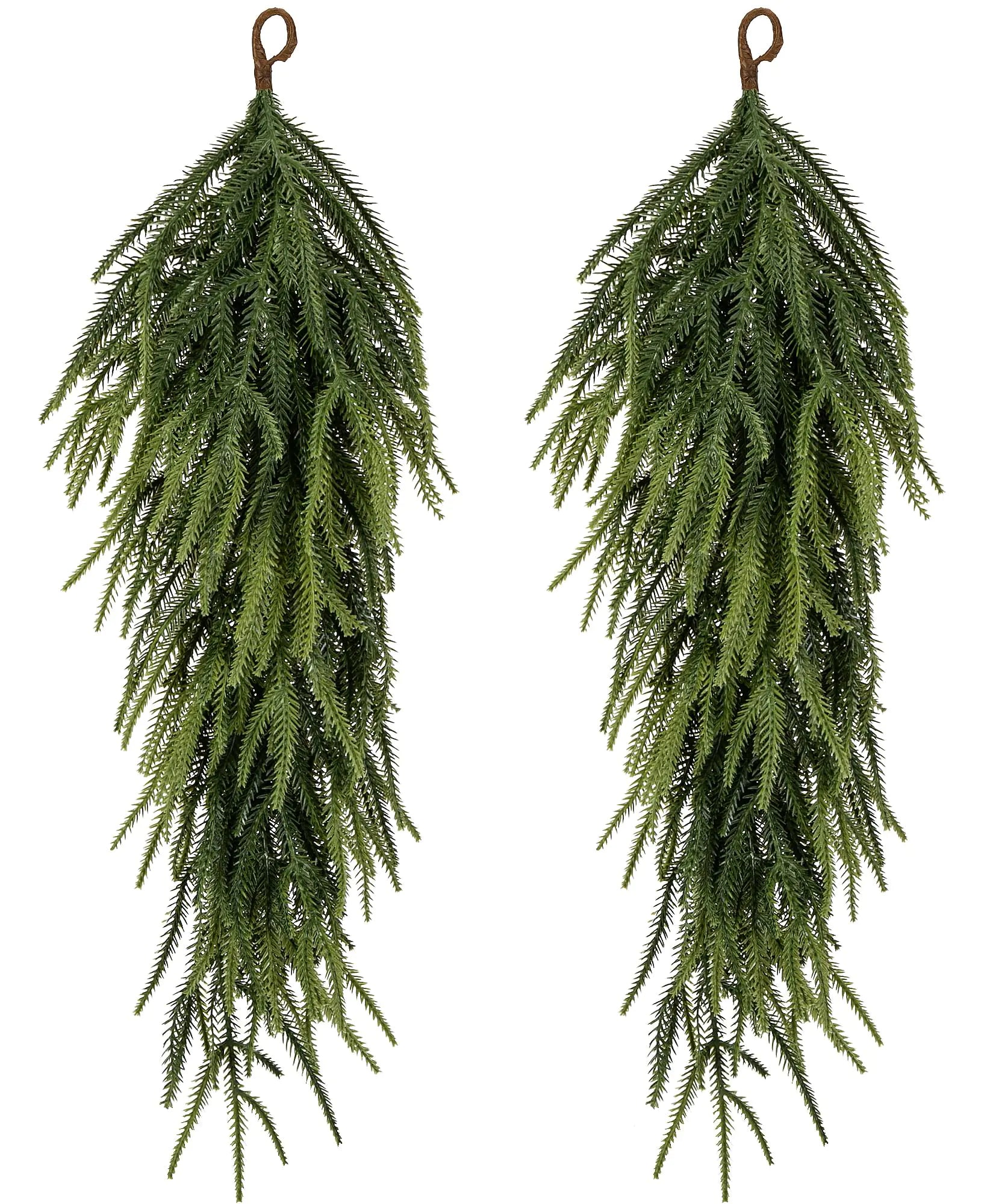 2 Pcs 30" Extra Length Artificial Christmas Teardrop Swag- Faux Pine Needles Teardrop Door Swag- Christmas Norfolk Greenery Teardrop Wreath for Xmas Door Table Mantle Fireplace Indoor Outdoor Decor