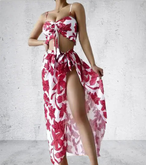 2022 Plant Print Bikini Set - Three Piece Swimwear