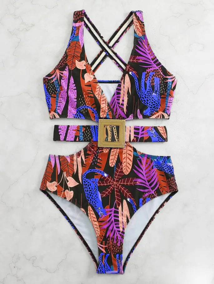 2024 Women's High-Waisted Printed Swimsuit One-Piece