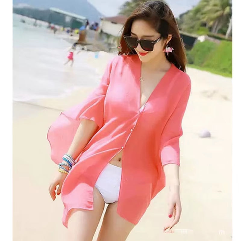 2019 New Summer Sexy Women Cover up Kaftan Chiffon Swim Wear Beach Wear Bikinis Sundress Beach Dress