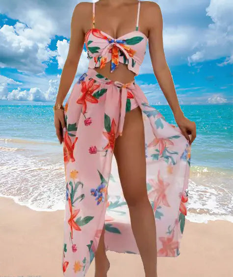 2022 Plant Print Bikini Set - Three Piece Swimwear
