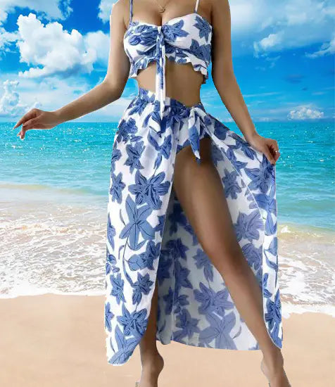2022 Plant Print Bikini Set - Three Piece Swimwear