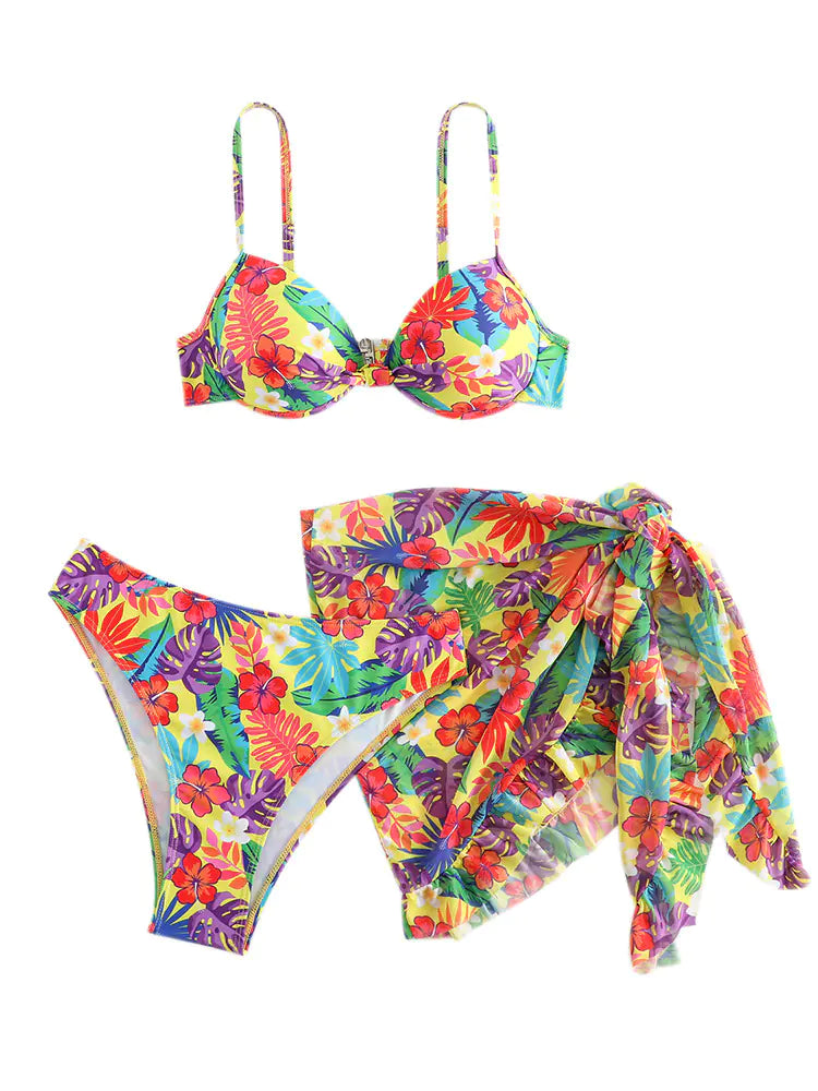 2023 Summer Women's Bikini Set with Mesh Skirt (3 Pieces)